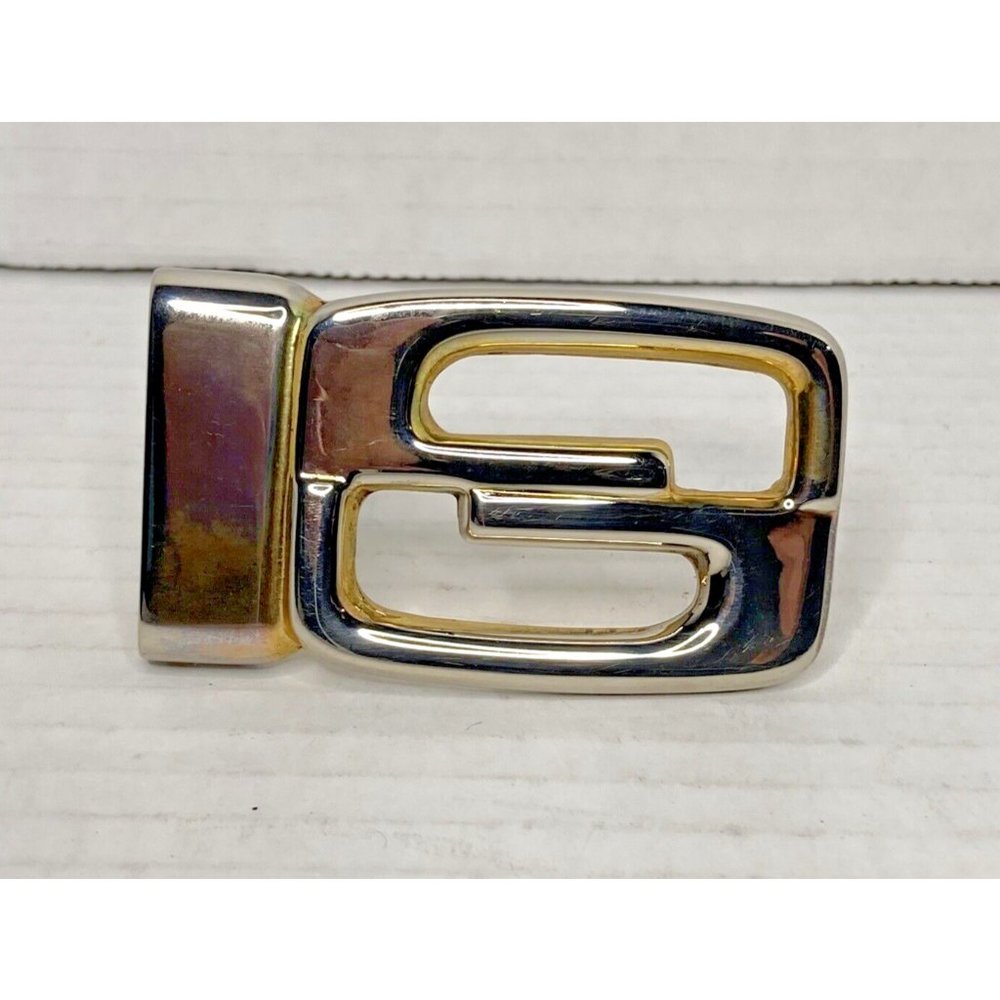 Authentic GUCCI Parfums Mod Brev DOUBLE G Gold/Silver Tone  Buckle Made in italy
